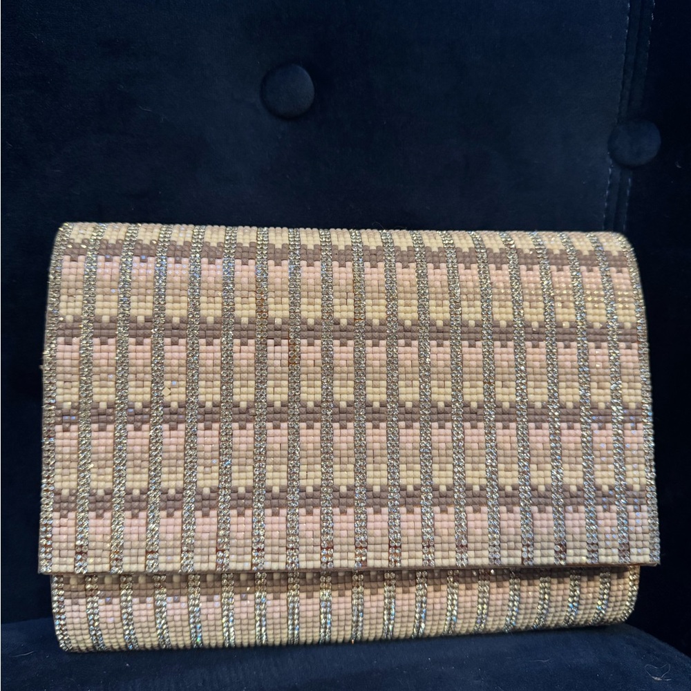 Nina Elegant Woven Clutch in Pink and Brown